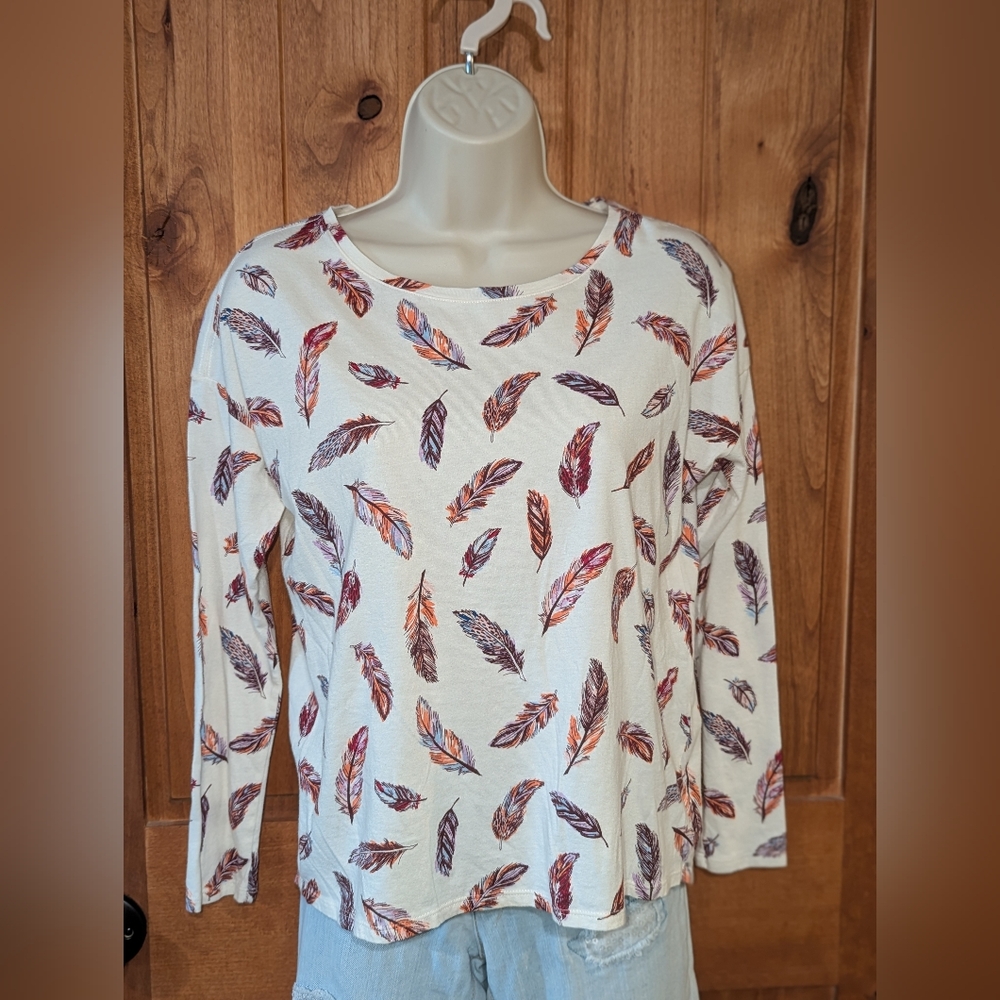 Old Navy White and Red Long‎ Sleeve Relaxed Blouse